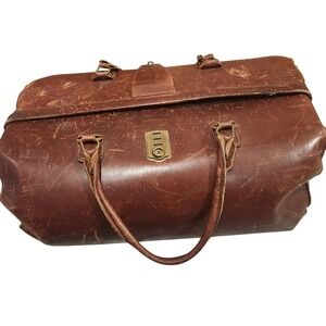 1940s Leonhard Heyden Leather Doctor Bag Handmade Germany Vintage Travel Satchel